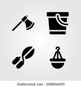 Garden icons set. Vector illustration pruning shears, pail, axe and pot