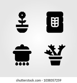 Garden icons set. Vector illustration pot, plant, carnivorous and wheat