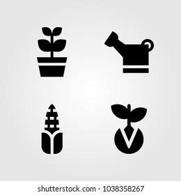 Garden icons set. Vector illustration plant, germination, watering can and corn