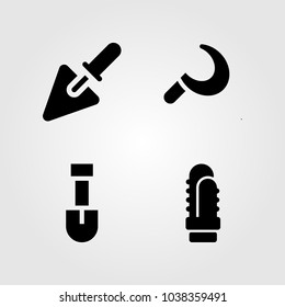 Garden icons set. Vector illustration cactus, shovel, trowel and sickle