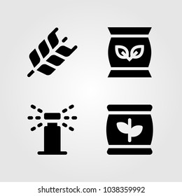 Garden icons set. Vector illustration wheat, fertilizer and sprinkle