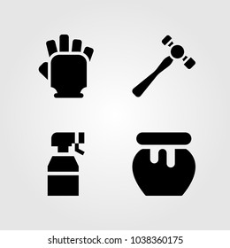 Garden icons set. Vector illustration hammer, sprayer, gloves and gym gloves