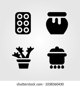 Garden icons set. Vector illustration carnivorous, honey, eggs and pot