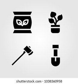 Garden icons set. Vector illustration fertilizer, plant, shovel and axe