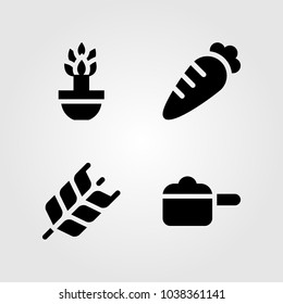 Garden icons set. Vector illustration carrot, wheat, pot and plant