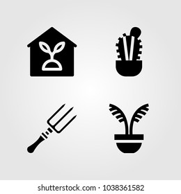 Garden icons set. Vector illustration fork, cactus, plant and indoor plants