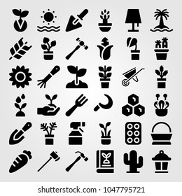 Garden icons set. Vector illustration eggs, book, sickle and honeycomb