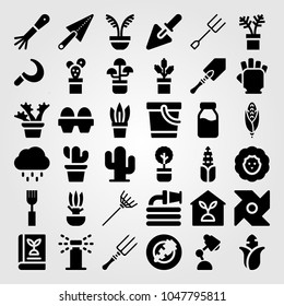 Garden icons set. Vector illustration plant, shovel, indoor plants and eggs