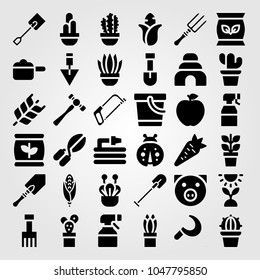 Garden icons set. Vector illustration pruning shears, trowel, hose and ladybug