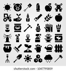 Garden icons set. Vector illustration honey, garden fork, axe and rain