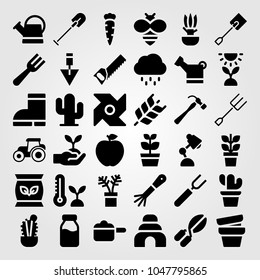 Garden icons set. Vector illustration cactus, can, spade and trowel