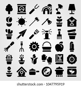 Garden icons set. Vector illustration sheep, tree, fork and corn