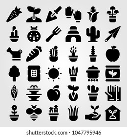 Garden icons set. Vector illustration fertilizer, bee, beehive and plant tree