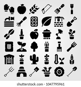Garden icons set. Vector illustration warehouse, rake, sheep and shovel