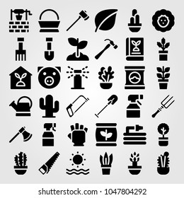 Garden icons set. Vector illustration basket, handsaw, sheep and book