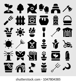 Garden icons set. Vector illustration fork, sickle, corn and pinwheel