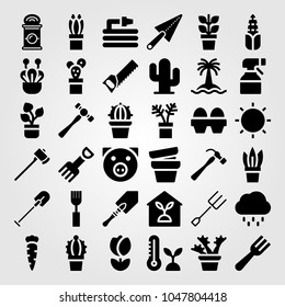 Garden icons set. Vector illustration cactus, pig, trowel and tree