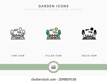 Garden icons set vector illustration with solid icon line style. Plant gardening agriculture concept. Editable stroke icon on isolated background for web design, user interface, and mobile app