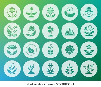 Garden icons set. Web sign kit of flower. Plant pictogram collection includes sprout, grass, lily. Simple garden vector symbol. Icon shape carved from circle on colorful background