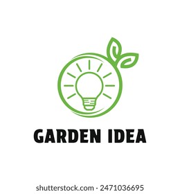 garden idea logo design concept with leaf and lightbulb