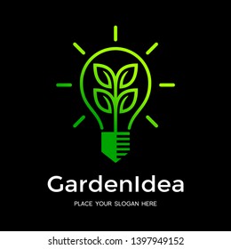 Garden Idea Vector logo template with bulb lamp symbol.