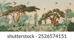 Garden Illustration, Tropical Garden Illustration, Jungle Mural, Mural Design for Printing, Wedding.