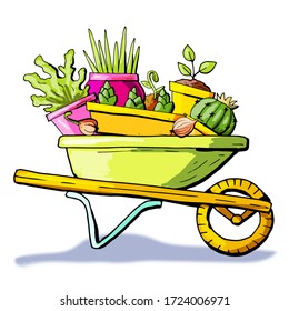 Garden illustration vector plants and tools