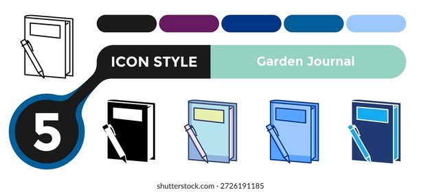 El icono de Garden Journal representa los conceptos de seguimiento y reflexión en los flujos de trabajo de jardinería. Línea, Relleno, Estilo de color.