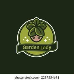 Plantilla del logotipo de la dama del jardín. Ilustración vectorial. Elemento de diseño. Tema verde