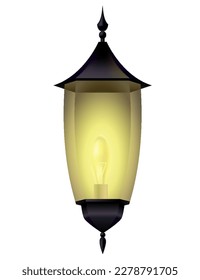 Garden lamp. Classic street lamp. Outdoor lighting of city. Vintage urban design. Outdoor wall garden light lamp style. Street light. Old style metal electricity lamp