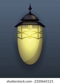 Garden lamp. Classic street lamp. Outdoor lighting of city. Vintage urban design. Outdoor wall garden light lamp style. Street light. Old style metal electricity lamp