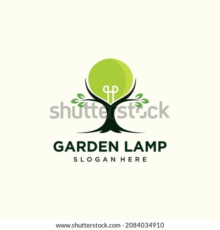 Garden lamp logo vector illustration design lantern bulb symbol innovative farm modern logo