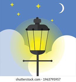 Garden Lamp at night with cloudy background.