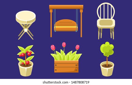 Garden Landscape Design Elements Set Tulips Stock Vector (royalty Free 