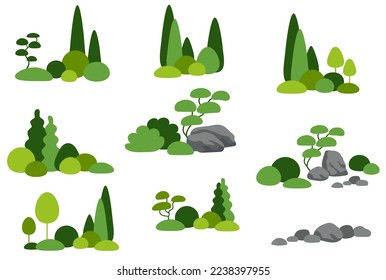 Garden Landscape Design Illustration. Coniferous nature style park