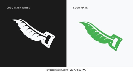 Garden and landscape, tools, tree, gardening scissors and shovel, logo design. Saw Logo Farming, agriculture and nature, Template vector design and illustration