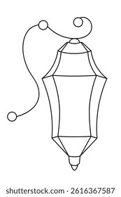 Garden lantern. Sketch. Street lamp hanging on a curved figured mount. Vector illustration. Outline on an isolated white background. Doodle style. Coloring book for children. Idea for web design