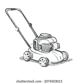 Garden lawn mower sketch hand drawn