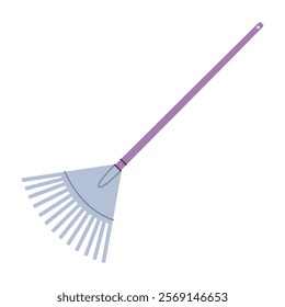 Garden leaf rake. Gardening tool. Flat graphic element for spring and summer designs.