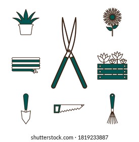 garden line and fill style icons collection design, Gardening planting and nature theme Vector illustration