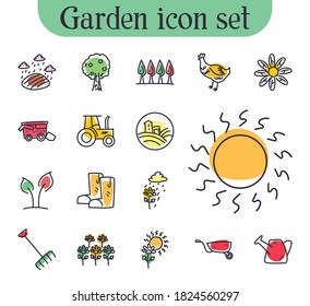 garden line and fill style set of icons design, Gardening planting and nature theme Vector illustration