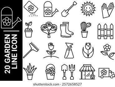 garden line icon, black and white