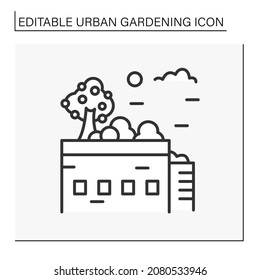 Garden Line Icon. Modern Garden On House Roof. Park, Landscape And Relax Zone On Skyscraper Roof.Urban Gardening Concept. Isolated Vector Illustration. Editable Stroke