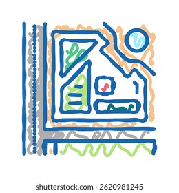 Garten Lage auf der Karte doodle Symbol Skizze Vektor. Gartenlage auf Kartenschild. einzelne Symbolgrafik