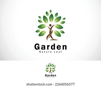 garden logo creative nature tree people leaf logo creative health life