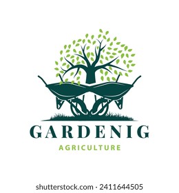 Garden logo inspirational design for simple vintage style plantation equipment for a nature concept company brand