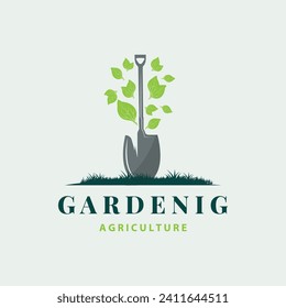 Garden logo inspirational design for simple vintage style plantation equipment for a nature concept company brand