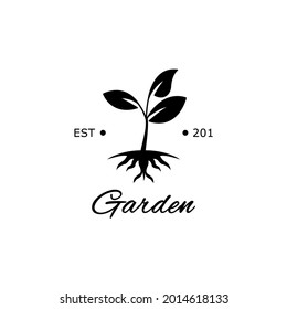 garden logo with minimalist and modern style, very natural tree and plant logo. black and white vector logo