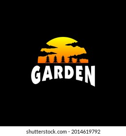 garden logo with minimalist and modern style, moon logo with a collection of trees. vector logo