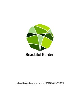 Garden logo in octagonal shape with abstract color.
